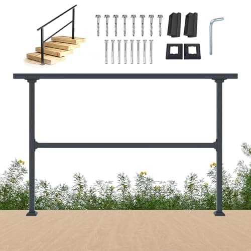 Image of Metal Deck Railing Panel 152cm x 102cm (60in x 40in), Black Straight Handrail for Flat & Sloped Surfaces, Balcony & Patio Railing Fencing
