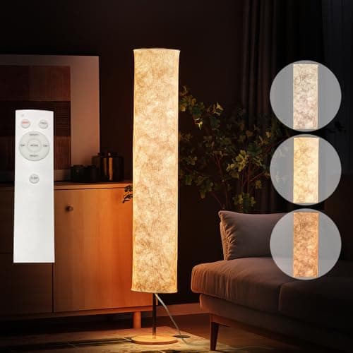 Image of BASRAE Floor Lamp LED Soft Standing Light,150cm Modern White Corner Floor Lights for Living Room Bedroom,Dimmable Standard Lamps,3 Colour Temperatures Fabric Lampshade Lamp,Home Art Decor