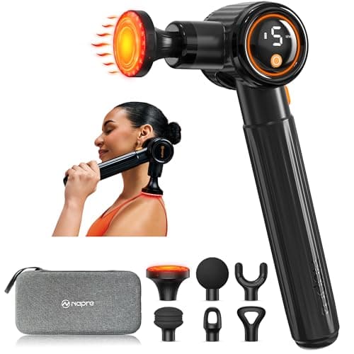 Image of Napre Massage Gun with Heat and Red Light Therapy,Massage Gun Deep Tissue with Extended Handle & 3 Adjustable Angles,Handheld Percussion Muscle Massager for Back/Neck/Body Pain Relief with Case,Black