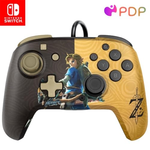 Image of PDP Gaming Faceoff Deluxe+ Wired Switch Pro Controller - Zelda Breath of the Wild - Link - Gold / Black - Official Licensed Nintendo - Customizable buttons and paddles - Ergonomic Controllers