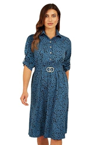 Image of Mela London Mela Blue Dalmatian Print Gold Buckle Midi Dress Blue 12