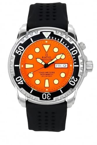 Image of RATIO FreeDiver Helium-Safe Dive Watch Sapphire Crystal Automatic Diver Watch 1000M Water Resistant Diving Watch for Men (Orange)