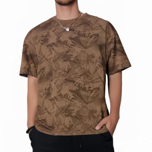 Image of Tobysper T-Shirt Men's Print Hawaiian Shirt T-Shirt Quick-Drying T-Shirts Short Sleeve Sports Shirt Breathable Running Shirt Crew Neck Sweatshirt Business Training Shirts, coffee, L