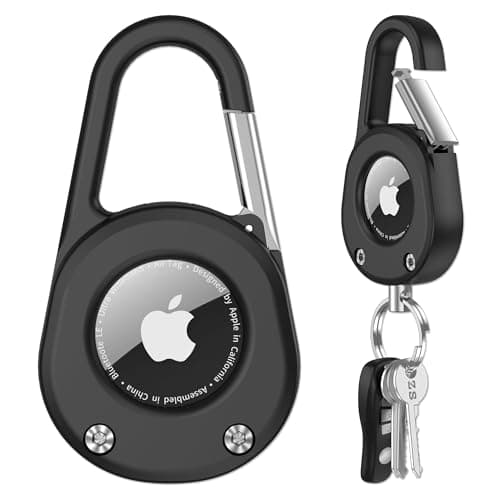 Image of SCALLOP for AirTag Holder with Carabiner,Thick Hard PC AirTag Keyring,IPX8 Waterproof,Secure Lock,Transparent Window,Metal Spring Buckle,Universal Wheel Key Ring for Apple AirTag (Black 1 Pack)