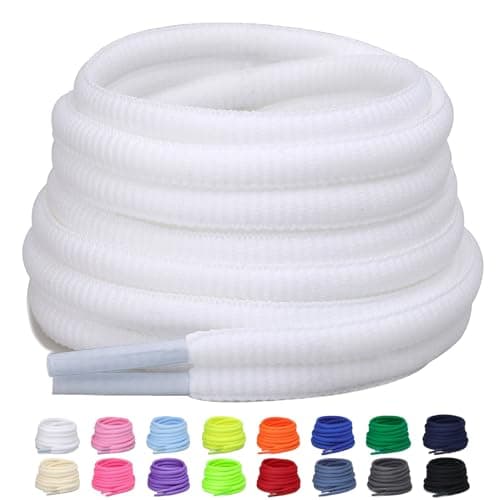 Image of Puzeam 2 Pairs Oval Shoe Laces, 6mm Half Round Shoelaces for Sneakers, Trainers, Running Shoes White 120