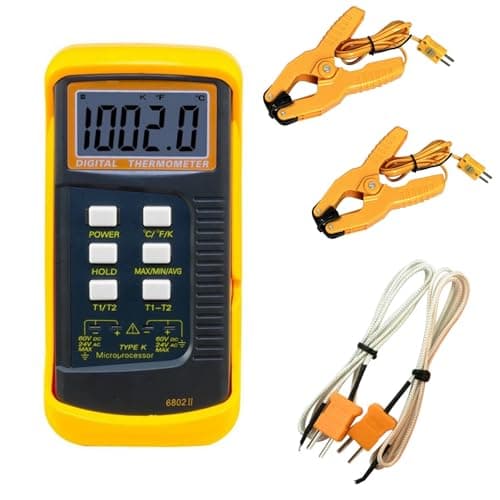 Image of HPGJLEE K-Type Digital Thermometer, Dual Channel with 2pcs Thermocouples Probe Sensor, -50~1370°C Kelvin Scale Switchable Handheld Temperature Meter for Industrial and Laboratory Use