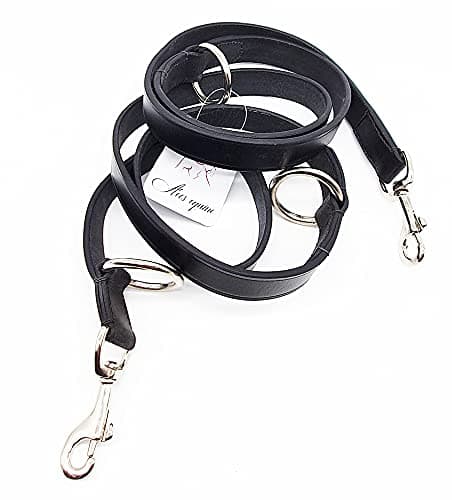Image of POLICE STYLE LEATHER DOG TRAINING LEAD 80 INCH LONG BLACK BROWN TAN GREY (BLACK, 3/4 INCH WIDE)