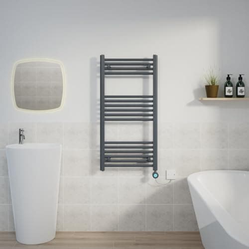 Image of Warmehaus 600W Electric Thermostatic Heated Towel Rail Bathroom Radiators Straight with LCD Display Timer - Anthracite - 1000x500mm