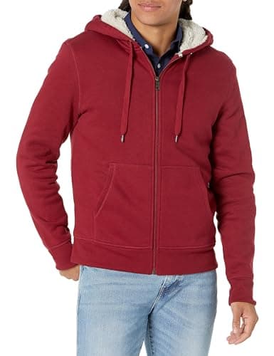 Image of Amazon Essentials Men's Sherpa-Lined Full-Zip Fleece Hoodie, Red, M