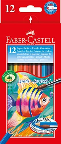 Image of Faber-Castell Water Colour Pencils with Brush (Pack of 12 Pencils)