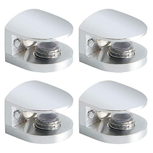Image of Sayayo Chrome Glass Shelf Brackets - Wall Mounted Metal Glass Clamp Supports, 4 Pcs, Adaptive 5-8MM Thickness