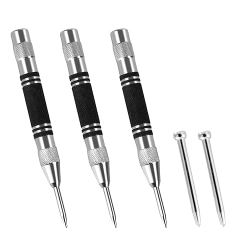 Image of 3 PCS Centre Punch, Set Automatic Spring Loaded Centre Punch Tool with 2 Replacement Tips, 5 Inch Adjustable One Hand Operation for Metal Wood Glass Precision Marking DIY Tool