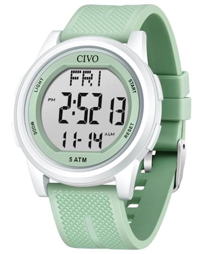 Image of CIVO Digital Watches for Women Men: Green Waterproof Silicone Sports Wrist Watch with Stopwatch Alarm Date - LED Back Light Large Face Easy to Read