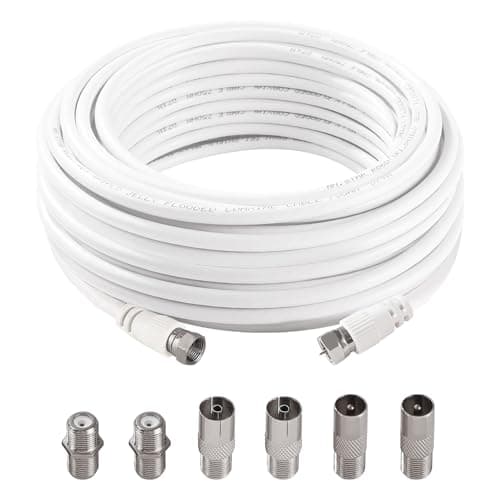 Image of KUOQIY 10m 75 Ohm RG6 Coaxial Cable, F Male to F Male High Speed RG6 TV Aerial Cable, with 6 PCS Extension Couplers, for TV, Satellite, Digital Router