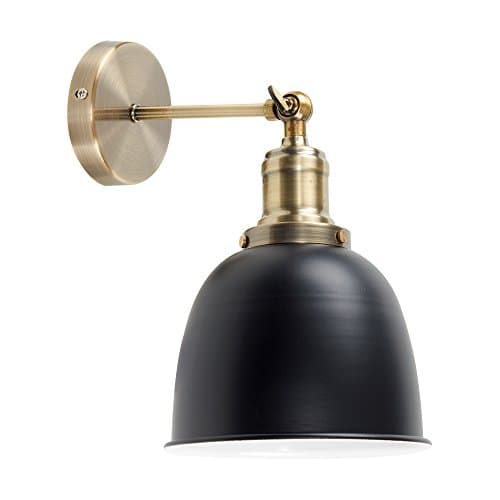 Image of MiniSun | Retro Style Antique Brass Wall Light with a Black Dome Shade | Home Décor, Bedside & Desk Lamp | Mains Wired