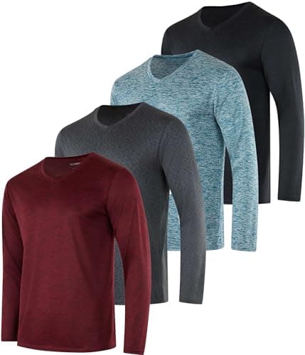 Image of Real Essentials 4 Pack: Men's Dry Fit Long Sleeve V-Neck Active T-Shirt - Athletic Outdoor UPF 50+ (Available in Big & Tall), Set 1, 3XL