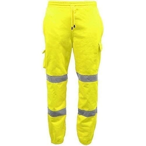 Image of AAIF RETAILS® Men Hi Vis Viz Workwear Trousers Jogging Bottom Visibility Safety Fleece Pant UK (Yellow 3XL)