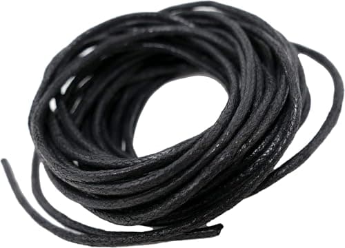 Image of Black Waxed Cotton Cord 1.5mm - 5 Metres - Necklace Cord, Bracelet Thread, Beading String - For Jewellery Making, Macrame, and DIY Projects