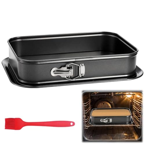Image of Tefola Cake Tin, Non Stick Rectangular Springform Cake Tin 33x23cm Carbon Steel Baking Pan with Removable Bottom & Silicone Brush, Cheesecake Brownie Tray for Oven Baking