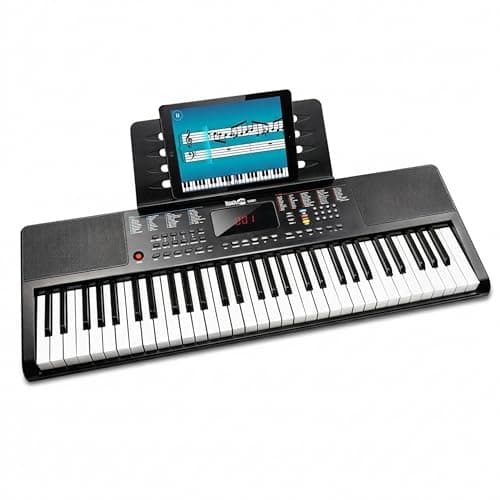 Image of RockJam 61 Key Keyboard Piano with Stand, Power Supply & Simply Piano App – Portable Electric Keyboard for Beginners, Digital Music Keyboard with 200 Sounds, Rhythms, Recording & Piano Note Stickers
