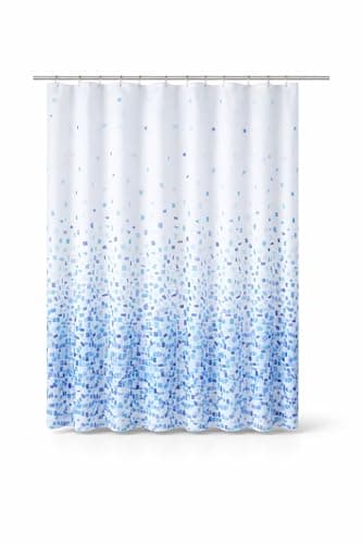 Image of KAV Waterproof Shower Curtain, Mold & Mildew Resistant, Soft Polyester Fabric, Rustproof Eyelets, Ideal Room Decor for Home, Hotel, School - (180x180) cm / (71x71) Inch - Blue Mosaic