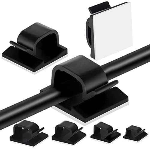 Image of Adhesive Cable Management Clips, 60pcs Adhesive Clips, Plastic Cable Organisers Sticky Wire Clips Wire Cord Holder, 4 Sizes (BLACK)
