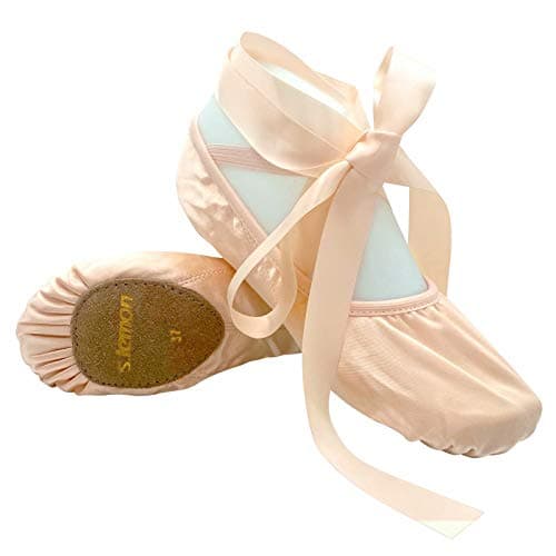 Image of s.lemon Satin Ballet Shoe, Girls Women Pink Ballet Shoes with Ribbon (36EU)