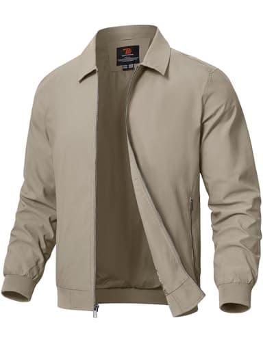 Image of Rdruko Men's Casual Lapel Jacket Lightweight Outdoor Windbreaker Jacket Smart Spring Autumn Jackets for Sport Work Walking Hiking Golf Khaki M