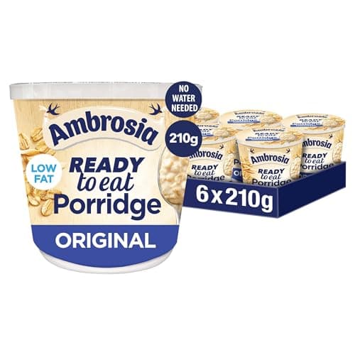 Image of Ambrosia Original Ready to Eat Porridge Pots With British Wholegrain Oats, Convenient Low-Fat Lunch On-the-Go, 210 g (Pack of 6)