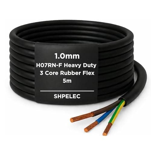 Image of SHPELEC® H07RN-F Rubber Flexible Power & Control Cable 3 Core 1mm² – Heavy Duty Industrial Use for Outdoor & Workshop Applications – Oil, Water & UV Resistant - 5m