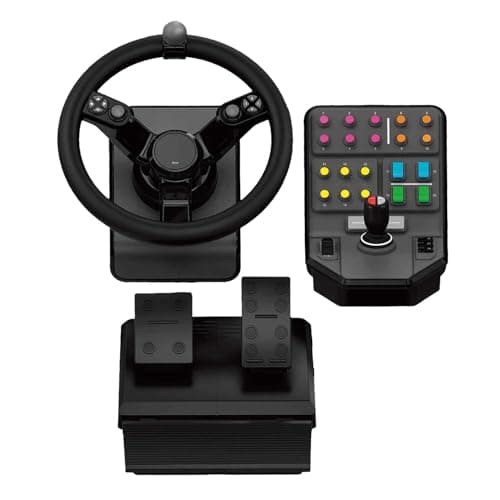 Image of Logitech G Saitek Farm Sim Controller, Heavy Equipment Bundle for Farming Simulator, Gaming Steering Wheel and Pedals with Control Panel, 900° Wheel, 38+ Assignable Buttons, USB, PC/Mac - Black
