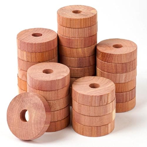 Image of Adiwo Moth Repellent for Wardrobes, 32 PC 100% Natural Cedar Wood Rings, Natural Cedar Balls, Aromatic Insect Repellent, Drawer Fresheners, Moth Killer Cedar Wood Rings, Eco Friendly (40x10mm)