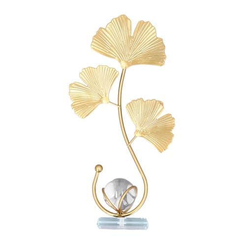 Image of Metal Ginkgo Biloba Ornaments Iron Leaf Crystal Ball Decorative Ornaments Metal Leaf Crystal Ball Ornaments Office, Bedroom, Bookshelf Modern Creative Home Decor Ornaments Statue (Ginkgo Leaf)