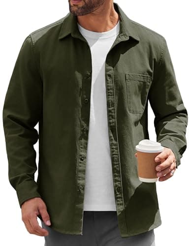 Image of Coofandy Mens Lightweight Button Down Shirt Jacket Casual Shacket Overshirt, Olive Green, Medium