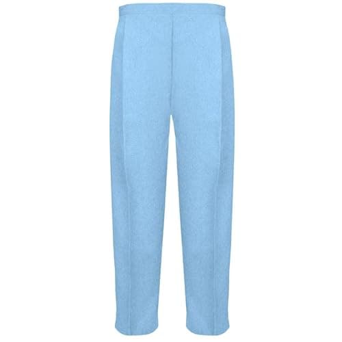 Image of Ladies Half Elasticised Trousers 1/2 Elastic Elasticated Stretch Waist Womens Bottoms Formal Casual Office Work All Occasions Straight Leg Pull On Classic Pants with 2 Side Pockets (Sky Blue 16/29)
