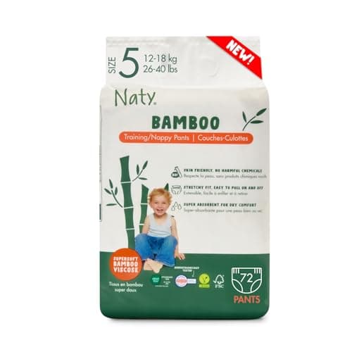 Image of Naty Bamboo Viscose Nappy Pants – Silky Soft, Plant Based Pull ups, Dermatologically Tested for Sensitive Skin & Super Absorbent (Size 5, 72 Count)