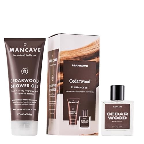 Image of ManCave Cedarwood Mens Fragrance Gift Set, 50ml Cedarwood Eau de Toilette, 200ml Shower Gel, Natural Ingredients, Perfume Set, present for him, Fragrance for Men