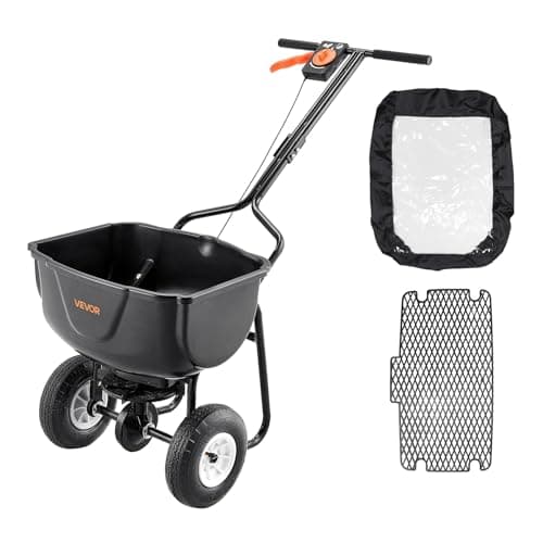 Image of VEVOR Walk Behind Spreader, 60LBS Capacity, Push Spreader with Hopper Grate, 0-9.8 ft Spreading Width, 8 in All Terrain Pneumatic Tires, Garden & Lawn Broadcast Spreaders, for Seed, Fertilizer