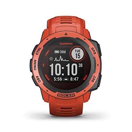 Image of Garmin Instinct SOLAR, Rugged GPS Smartwatch, Built-in Sports Apps and Health Monitoring, Solar Charging and Ultratough Design Features, Flame Red (Renewed)
