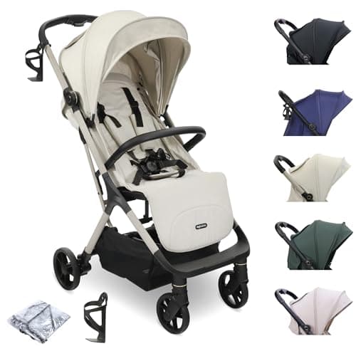 Image of My Babiie MBX7 Autofold Stroller – from Birth to 4 Years (22kg), Foldable & Compact, Lightweight, Travel Buggy for Toddlers, Pushchair Includes Rain Cover - Ivory
