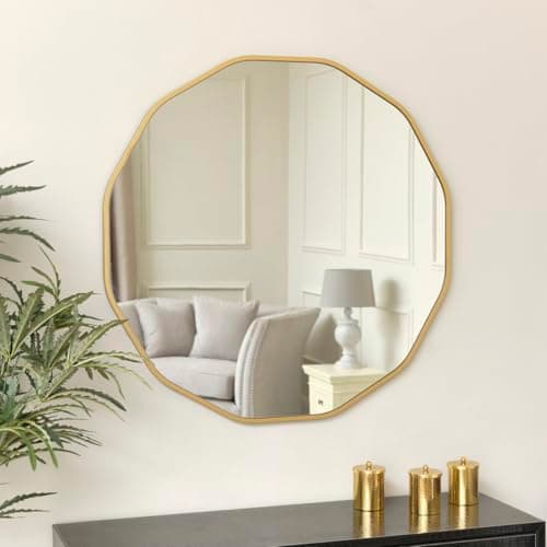 Image of Melody Maison Large Round Gold Scalloped Wall Mirror 90cm x 90cm