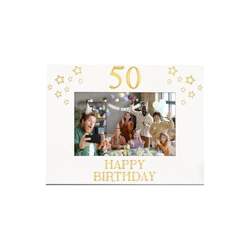 Image of 50th Birthday Photo Frame Gift For Her Or Him With Star Design Landscape