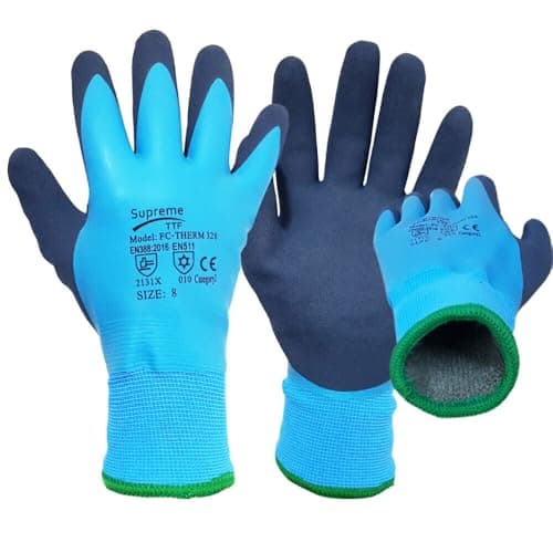 Image of SupremeTTF 2 Pairs Waterproof Thermal Winter Work Gloves Polar Fleece Liner Superior Grip Double Latex Coating for Garden Logistics Warehousing in Cold Weather Outdoor Activities (XL-10)
