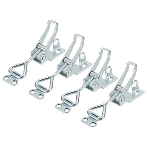 Image of sourcing map 4pcs Adjustable Toggle Clamp M5 x 28mm 220lbs Holding Capacity 4001 Style Quick Release Pull Latches Clamps Hasp with Lock Hole for Smoker Lid Jig Tool Box Case, Silver