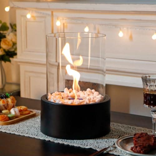 Image of JHY DESIGN 28cm H Metsl and Glass Fireplace Fire Bowl Pot Fire Pit for Indoor Outdoor Yard Garden Patio