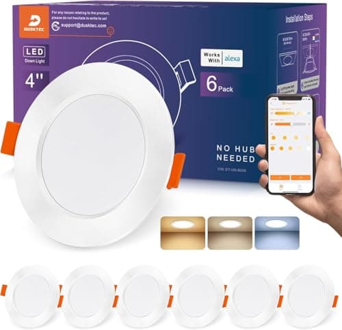 Image of DUSKTEC Smart Recessed Downlights 100mm 10W, Work with Alexa, APP & Voice Control, Dimmable 2700K-6000K Warm Neutral Cold White Tunable Spot Light, LED Recessed Ceiling Spotlights, 6 Pack