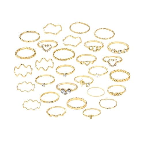 Image of 28 Pcs Gold Rings for Women,Simple Fashion Gold Plated Ring Set,Bohemian Stacking Ring Sets for Women,Finger Stackable Statement Rings Jewellery for Lady Teen Girls (Mixed Sizes)