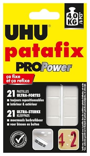 Image of UHU Patafix Propower, pre-Cut Tablets, Extra Strong (up to 3 kg) and Reusable, 21 Tablets, Black