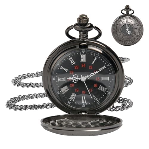 Image of OFFCUP Modern Quartz Pocket Watch with Chain, Vintage Pocket Fob Watches for Men, Roman Numerals Stylish Design for Birthday, Anniversary, Christmas, Father's Day