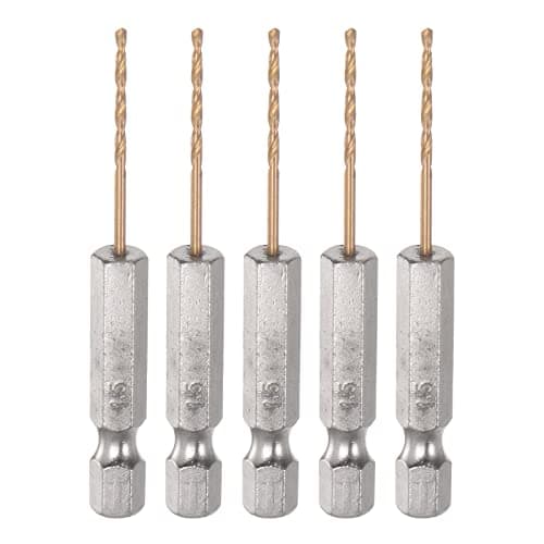 Image of sourcing map 5pcs 1/4" Hex Shank Drill Bits 1.5mm Titanium Drill Bits Set M35 High Speed Steel Twist Drill Bit 62mm Long Fully Ground for Wood, Stainless Steel, Metal, Plastic Plastic